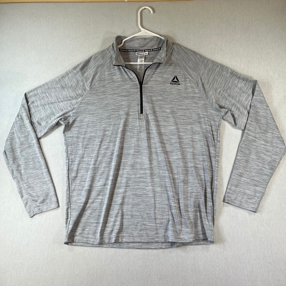 Reebok Pullover Mens XL Gray Space Dye Quarter Zip Thumbhole Running Long Sleeve